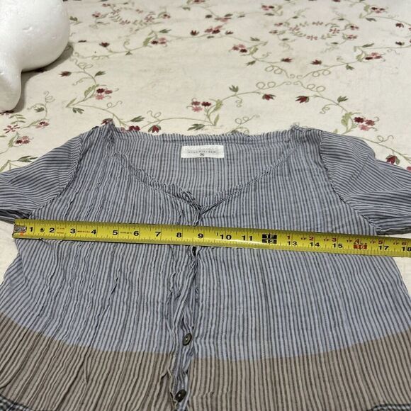 Khadi and Co. Bess Nielsen Blouse Stripe Medium Brown Blue - Picture 11 of 16